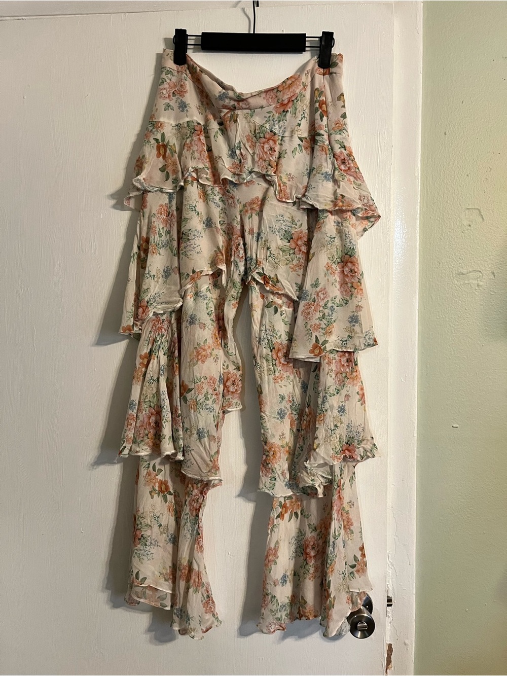 Zara Cream Floral Ruffled Wide-Leg Pants